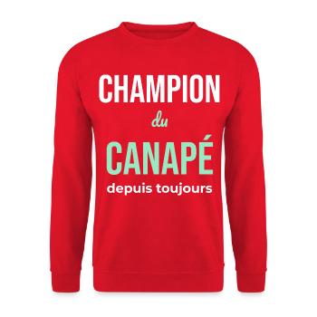 Canapé Champion — Flemme Assumée - Sweat-shirt Unisexe - rouge - Devant - Alina (178cm) & Michal (187cm)