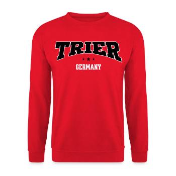 Trier Germany College Schriftzug Stadt Motiv - Unisex Pullover - Rot - Vorne - Alina (178cm) & Michal (187cm)