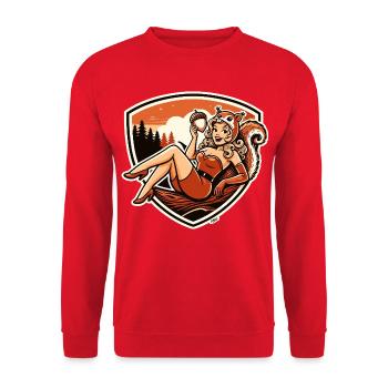 Retro Pinup Fuchsholz-Charme - Unisex Pullover - Rot - Vorne - Alina (178cm) & Michal (187cm)
