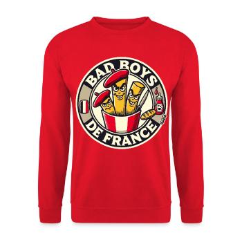 Design des Pommesbaret-Trios - Unisex Pullover - Rot - Vorne - Alina (178cm) & Michal (187cm)