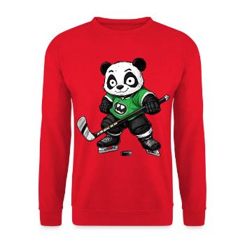 Eishockeyspieler Panda - Unisex Pullover - Rot - Vorne - Alina (178cm) & Michal (187cm)
