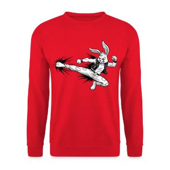 Heavy Metal Osterhase Rocker Ostern Hardcore Hase - Unisex Pullover - Rot - Vorne - Alina (178cm) & Michal (187cm)