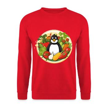 Pinguin im Gemüseparadies - Unisex Pullover - Rot - Vorne - Alina (178cm) & Michal (187cm)