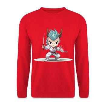 Chibi Krieger mit Katana - Unisex Pullover - Rot - Vorne - Alina (178cm) & Michal (187cm)