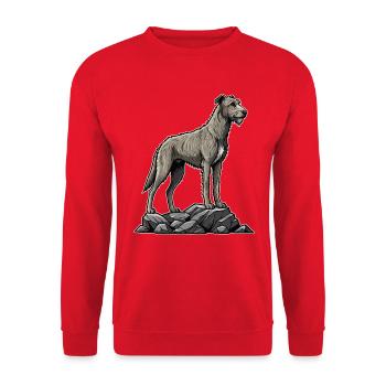 Irischer Wolfshund auf dem Felsen - Unisex Pullover - Rot - Vorne - Alina (178cm) & Michal (187cm)