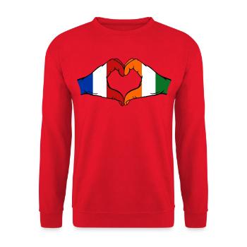 Frankreich Elfenbeinküste Flagge Hände Herzform - Unisex Pullover - Rot - Vorne - Alina (178cm) & Michal (187cm)