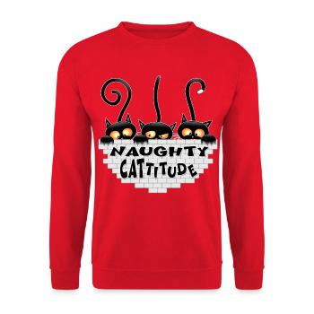 "Naughty Cattitude" Funny three Cute Black Cats  - Unisex Sweatshirt - red - Front - Alina (178cm) & Michal (187cm)