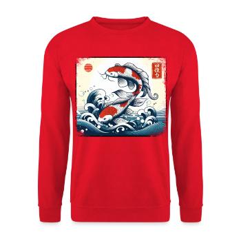Koi Carp Cresting Waves Japanese Art Japan Fan - Unisex Sweatshirt - red - Front - Alina (178cm) & Michal (187cm)