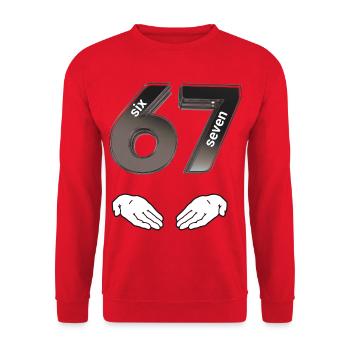 Six Seven 6 7 Drôle 67 Gen Alpha Slang - Sweat-shirt Unisexe - rouge - Devant - Alina (178cm) & Michal (187cm)