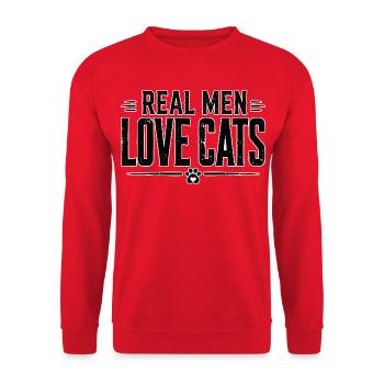 Echte Männer Lieben Katzen - Unisex Pullover - Rot - Vorne - Alina (178cm) & Michal (187cm)