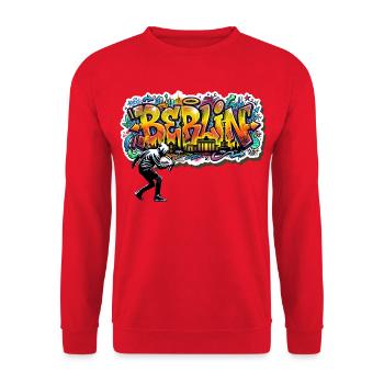 Berlin Graffiti Skyline Urban Streetwear Style - Unisex Sweatshirt - red - Front - Alina (178cm) & Michal (187cm)