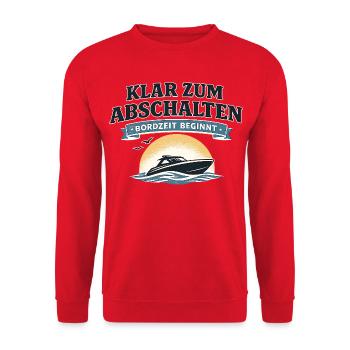 Klar zum Abschalten Boot Spruch für Freizeit - Unisex Pullover - Rot - Vorne - Alina (178cm) & Michal (187cm)
