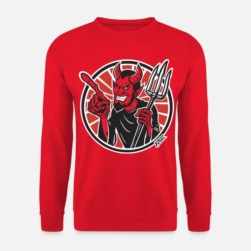 Lustiges Maskottchen-Abzeichen des roten Dämons mit Mistgabel - Unisex Pullover - Rot