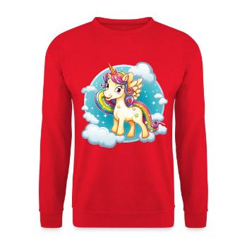 Regenbogen Einhorn Wolkenzauber - Unisex Pullover - Rot - Vorne - Alina (178cm) & Michal (187cm)