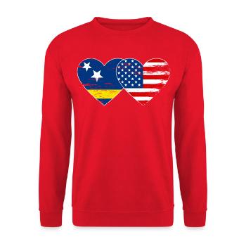Curacao USA Flag Heart Used - Unisex Sweatshirt - red - Front - Alina (178cm) & Michal (187cm)