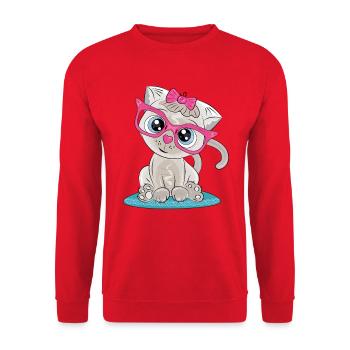 Kitten with Pink Glasses and Bow - Unisex Sweatshirt - red - Front - Alina (178cm) & Michal (187cm)