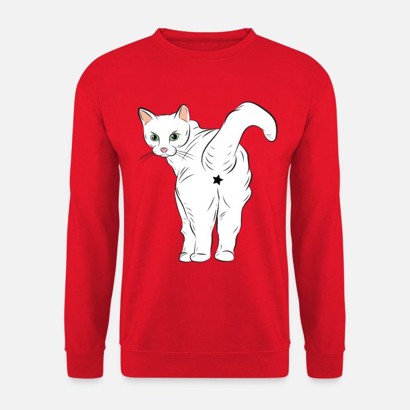Chat blanc avec logo étoile - Sweat-shirt Unisexe - rouge