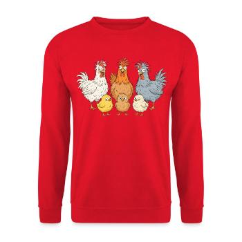 Crazy Chicken Family - Unisex Sweatshirt - red - Front - Alina (178cm) & Michal (187cm)