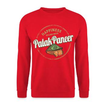 Design rétro du plat vintage aux épinards de Palak Paneer - Sweat-shirt Unisexe - rouge - Devant - Alina (178cm) & Michal (187cm)