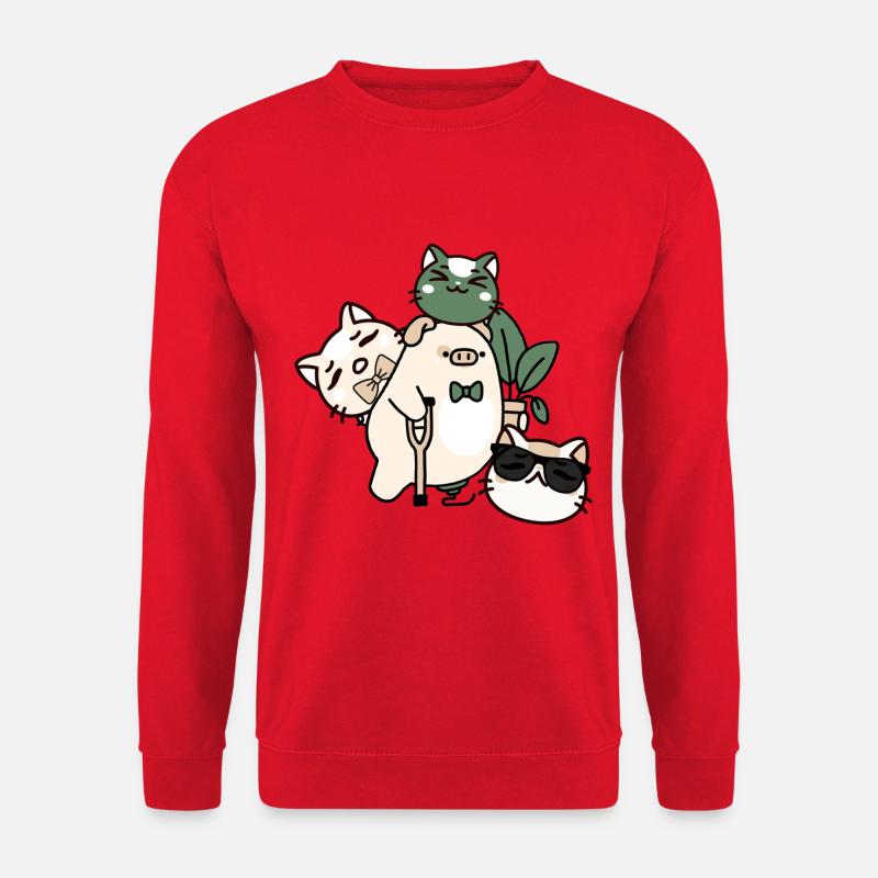 Dapper Kawaii Pig: Crutch and Prosthesis - Unisex Sweatshirt - red