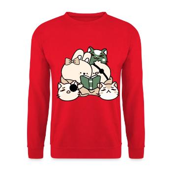 Kawaii Buchclub: Katzen und Kaninchen - Unisex Pullover - Rot - Vorne - Alina (178cm) & Michal (187cm)