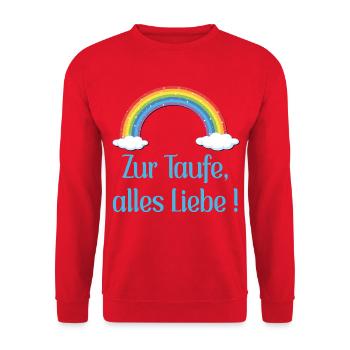 Baby Taufe Glückwünsche - Unisex Pullover - Rot - Vorne - Alina (178cm) & Michal (187cm)