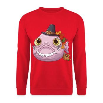 Lustiger Blobfisch - Herbst und Erntedank - Unisex Pullover - Rot - Vorne - Alina (178cm) & Michal (187cm)