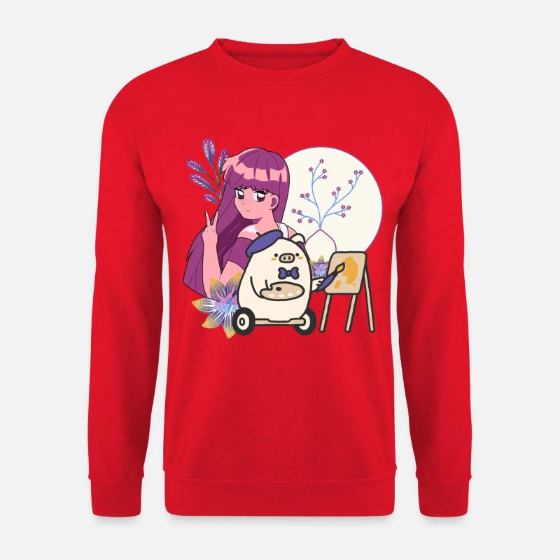 Kawaii-Künstler & Schwein im Rollstuhl - Unisex Pullover - Rot