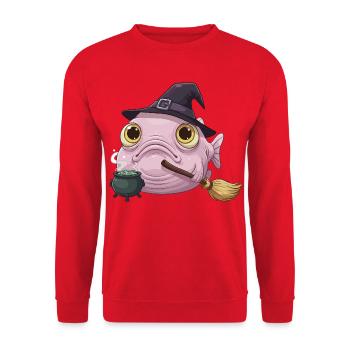 Poisson-Blobfish Drôle - Chapeau de Sorcière et Chaudron Magique - Sweat-shirt Unisexe - rouge - Devant - Alina (178cm) & Michal (187cm)
