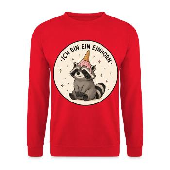 Einhorn Waschbär - Unisex Pullover - Rot - Vorne - Alina (178cm) & Michal (187cm)