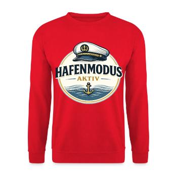 Hafenmodus aktiv maritimer Anker Spruch - Unisex Pullover - Rot - Vorne - Alina (178cm) & Michal (187cm)
