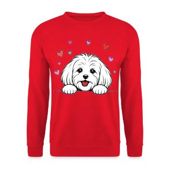 Malteser_Hund_mit_Pfoten_Herz_weiss - Unisex Pullover - Rot - Vorne - Alina (178cm) & Michal (187cm)