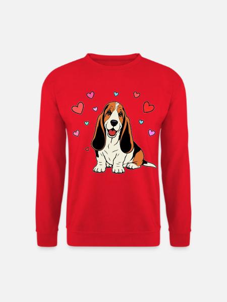 Basset Hound_Hund_sitzendd_Herz_farbig - Unisex Sweatshirt - red