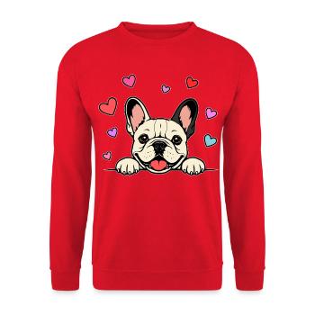 Französische_Bulldogge_Pfoten_mit_Herz_beige - Unisex Pullover - Rot - Vorne - Alina (178cm) & Michal (187cm)