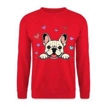 Französische_Bulldogge_Pfoten_mit_Herz_beige - Unisex Sweatshirt - red - Front - Alina (178cm) & Michal (187cm)