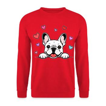 Französische_Bulldogge_Pfoten_mit_Herz_weiss - Sweat-shirt Unisexe - rouge - Devant - Alina (178cm) & Michal (187cm)