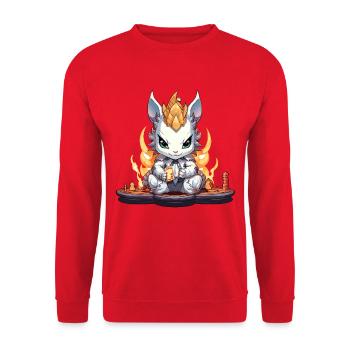 Kartenhäschen im Feuerkranz - Unisex Pullover - Rot - Vorne - Alina (178cm) & Michal (187cm)