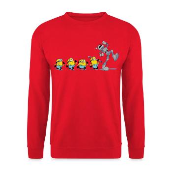 Minions In A Row With Robot - Unisex Sweatshirt - red - Front - Alina (178cm) & Michal (187cm)
