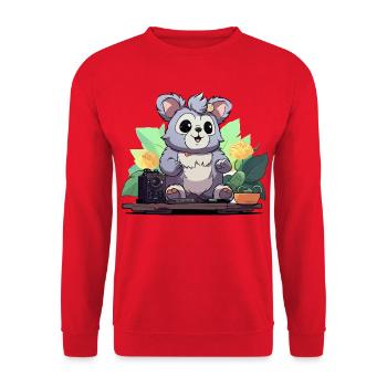 Kuschelpanda DJ im Dschungel - Unisex Pullover - Rot - Vorne - Alina (178cm) & Michal (187cm)