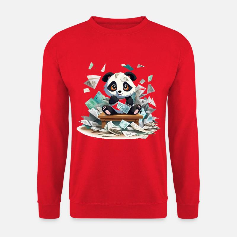 Panda Geldregen am Tisch - Unisex Pullover - Rot