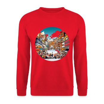 Rundstadt Festszene - Unisex Pullover - Rot - Vorne - Alina (178cm) & Michal (187cm)