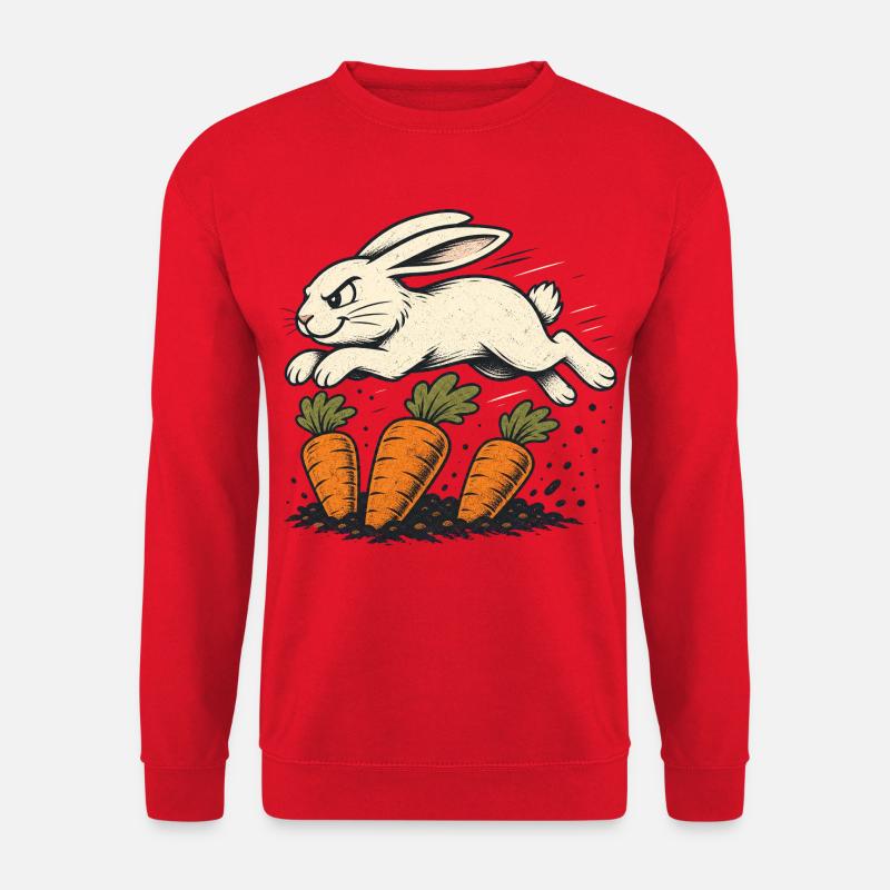 Springender Hase mit Karotten - Unisex Pullover - Rot