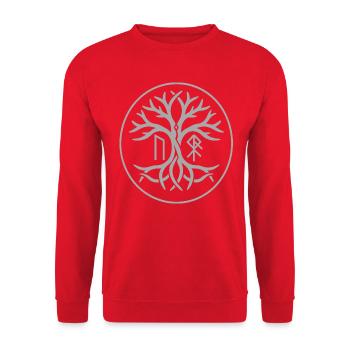 Yggdrasil Rune Tree | Norse Viking symbol - Unisex Sweatshirt - red - Front - Alina (178cm) & Michal (187cm)