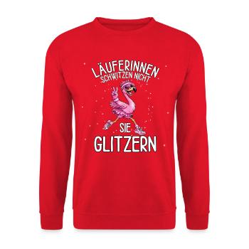 Läuferinnen schwitzen nicht sie glitzern Flamingo - Unisex Pullover - Rot - Vorne - Alina (178cm) & Michal (187cm)