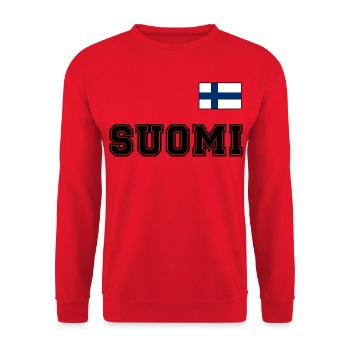 FINNLAND - SUOMI Trikot Look - Flagge auf Brust - Unisex Pullover - Rot - Vorne - Alina (178cm) & Michal (187cm)