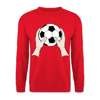 Fussball in Händen gehalten - Unisex Pullover - Rot - Vorne - Alina (178cm) & Michal (187cm)