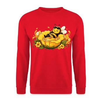 Biene Honig Imker Honigwabe Blumen Wiese Insekt - Unisex Pullover - Rot - Vorne - Alina (178cm) & Michal (187cm)