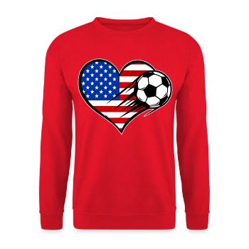 USA Herz Flagge Fußball mit Herz - Unisex Pullover - Rot - Vorne - Alina (178cm) & Michal (187cm)