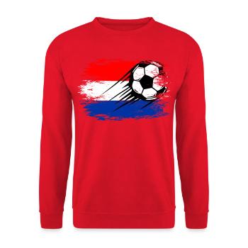 Holland Flagge Fußball used - Unisex Pullover - Rot - Vorne - Alina (178cm) & Michal (187cm)
