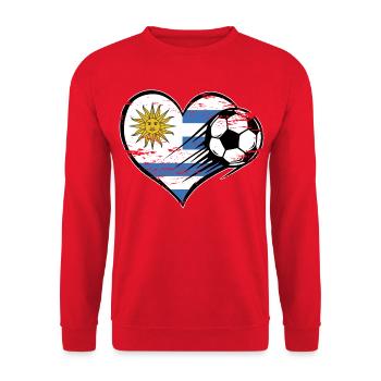 Uruguay Flagge Fußball mit Herz used - Unisex Pullover - Rot - Vorne - Alina (178cm) & Michal (187cm)